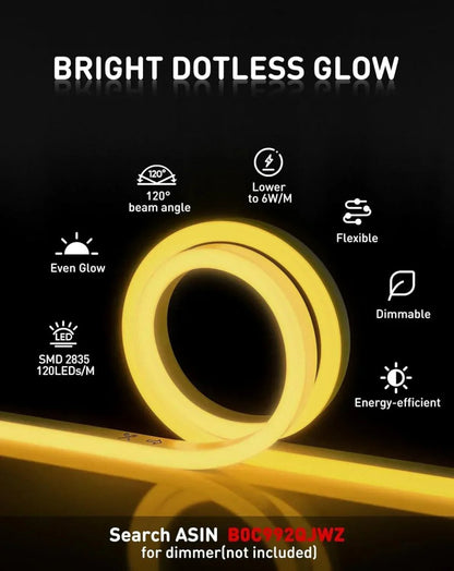 110V Eco LED Neon Rope Light, Warm White 2600K Energy Efficient 189Lumens/M - Shine Decor