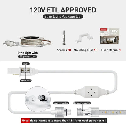 110V Eco LED Strip Light, 6000K Cool White Energy Efficient 331Lumens/M - Shine Decor