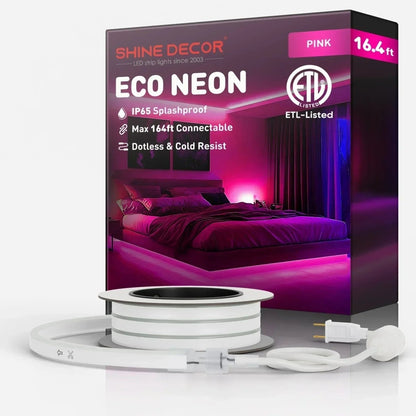 110V Eco Pink Neon Rope Light, Energy Efficient Neon 189Lumens/M - Shine Decor