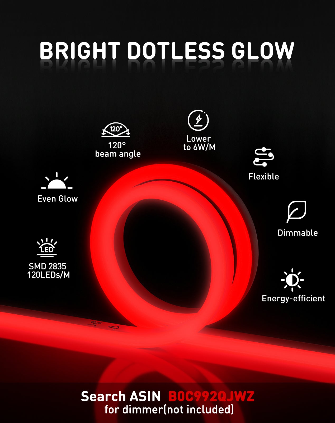 110V Eco Red LED Neon Rope Light Energy Efficient Neon 189Lumens/M - Shine Decor