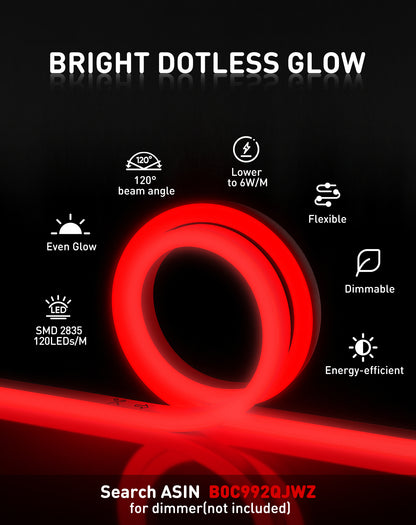 110V Eco Red LED Neon Rope Light Energy Efficient Neon 189Lumens/M - Shine Decor