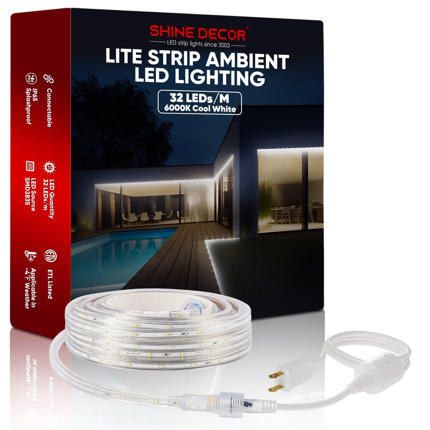 110V Lite Strip Light Ambient Lighting White Low Luminance 180Lumens/M - Shine Decor