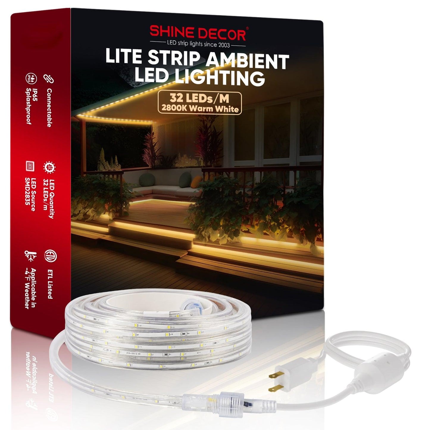 110V Lite Strip Light Ambient Lighting White Low Luminance 180Lumens/M - Shine Decor