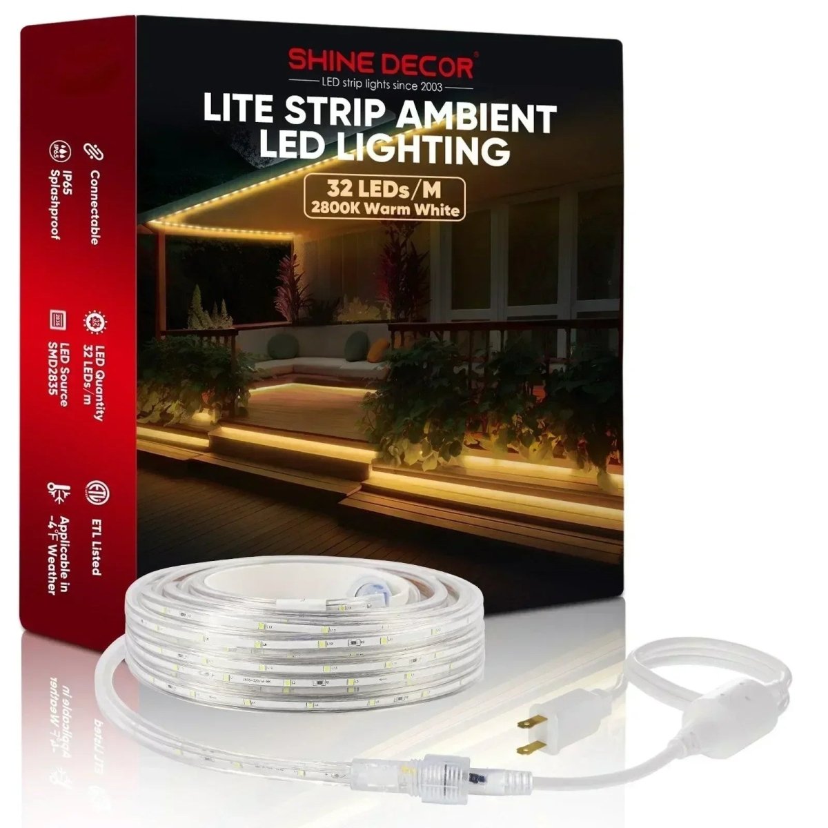 110V Lite Strip Light Ambient Lighting White, Low Luminance 180Lumens/M - Shine Decor