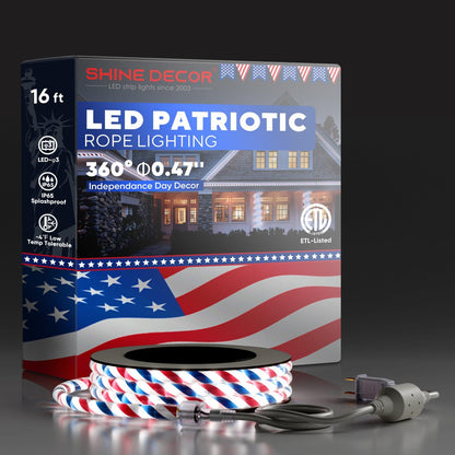 110V Patriotic Outdoor Rope Light Red White Blue 11000K US Flag Lighting - Shine Decor