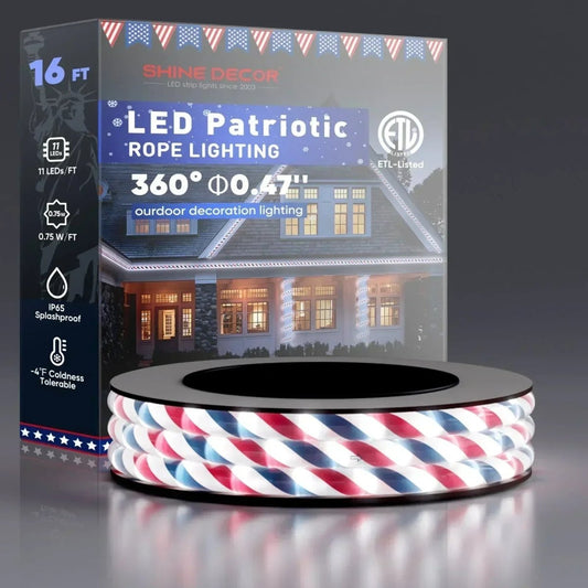 110V Patriotic Rope Light Red White Blue Rope Light 11000K US Flag Lighting - Shine Decor