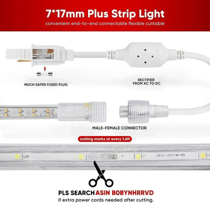 110V Super Bright Double Row Plus LED Strip, 2800K Warm White 510Lumens/M - Shine Decor