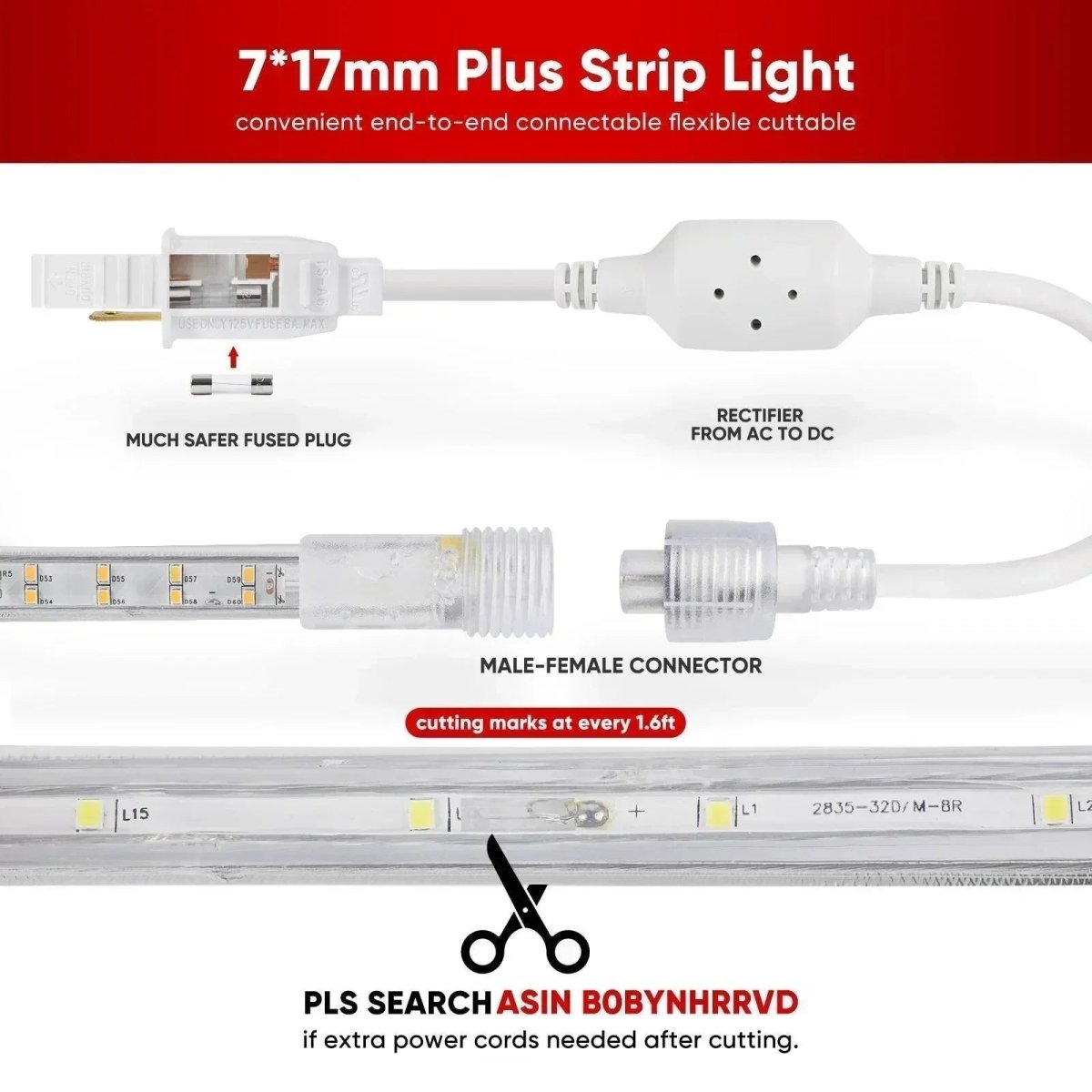 110V Super Bright Double Row Plus LED Strip, 6000K Cool White 510Lumens/M - Shine Decor