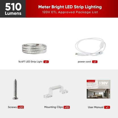 110V Super Bright Double Row Plus LED Strip, 6000K Cool White 510Lumens/M - Shine Decor