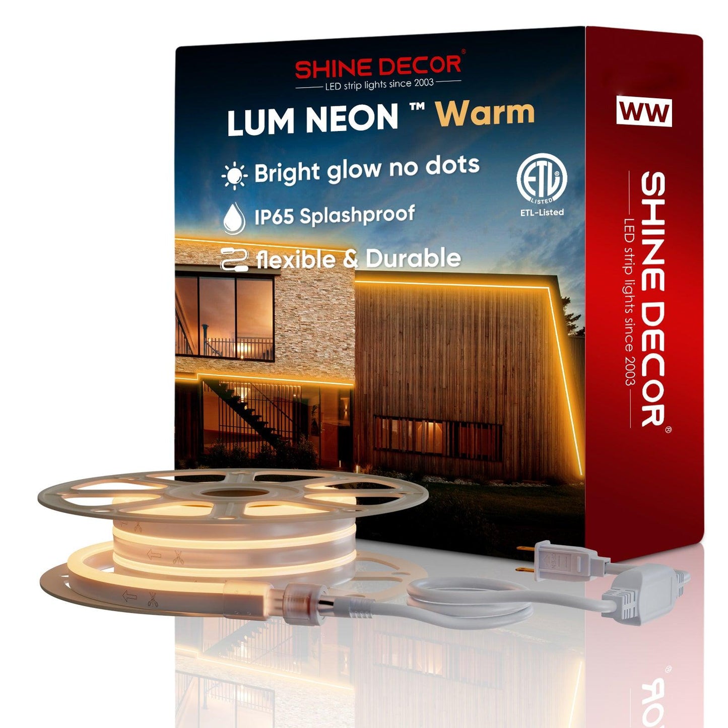 110V Super Bright Lum LED Neon Rope Light 2500K Warm White 226Lumens/M - Shine Decor