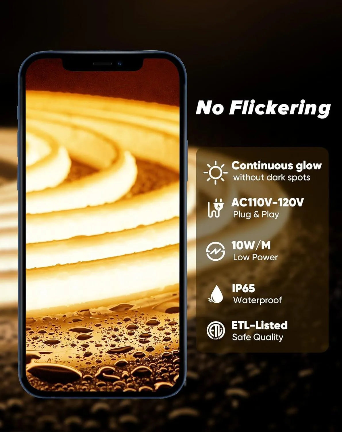 110V Ultra Bright COB LED Neon Rope Light 2800K Warm White 800Lumens/M - Shine Decor