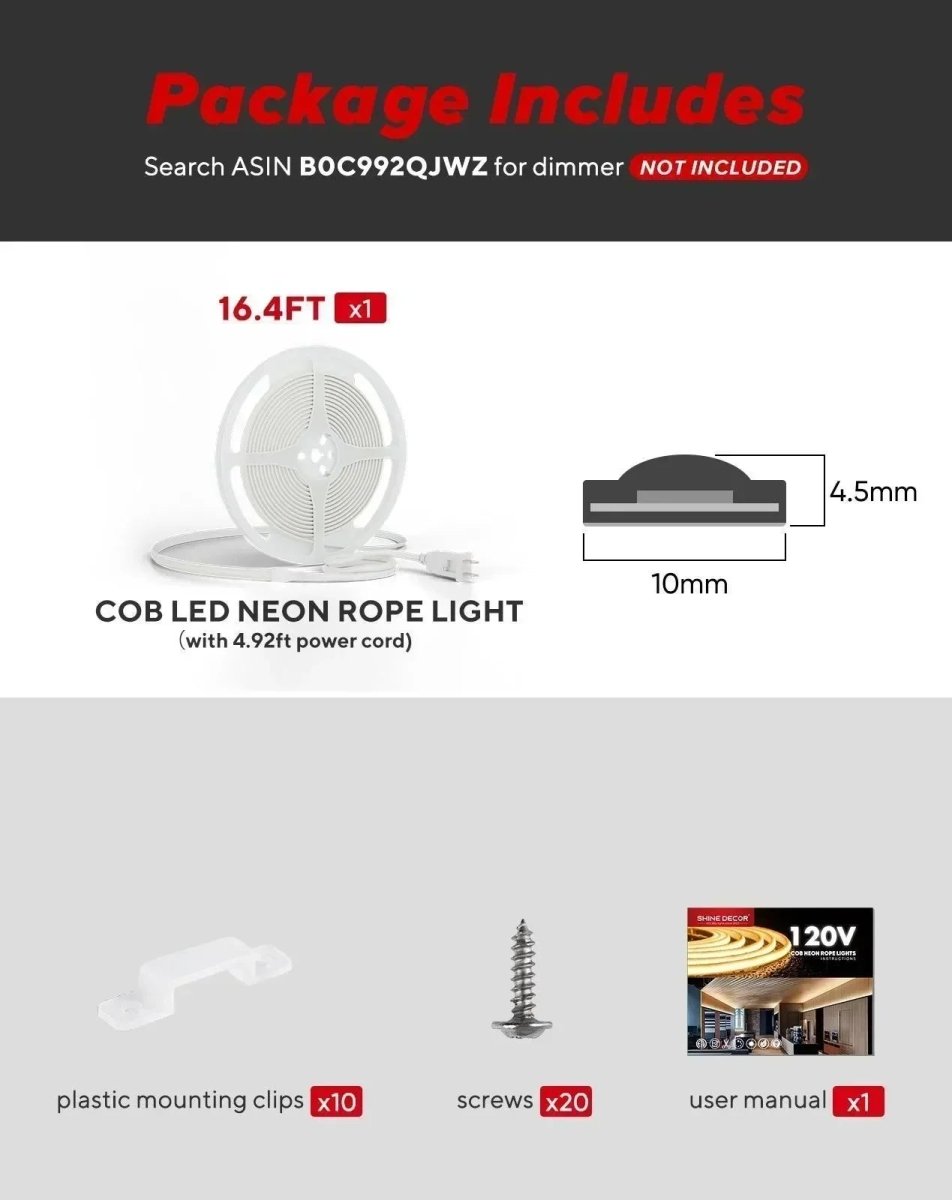 110V Ultra Bright-COB LED Neon Rope Light, 2800K Warm White 800Lumens/M - Shine Decor
