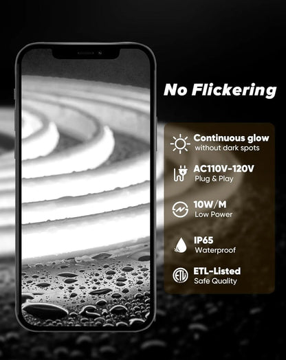 110V Ultra Bright COB LED Neon Rope Light 6000K Cool White 800Lumens/M - Shine Decor