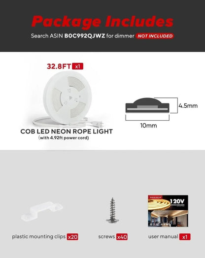 110V Ultra Bright-COB LED Neon Rope Light, 6000K Cool White 800Lumens/M - Shine Decor