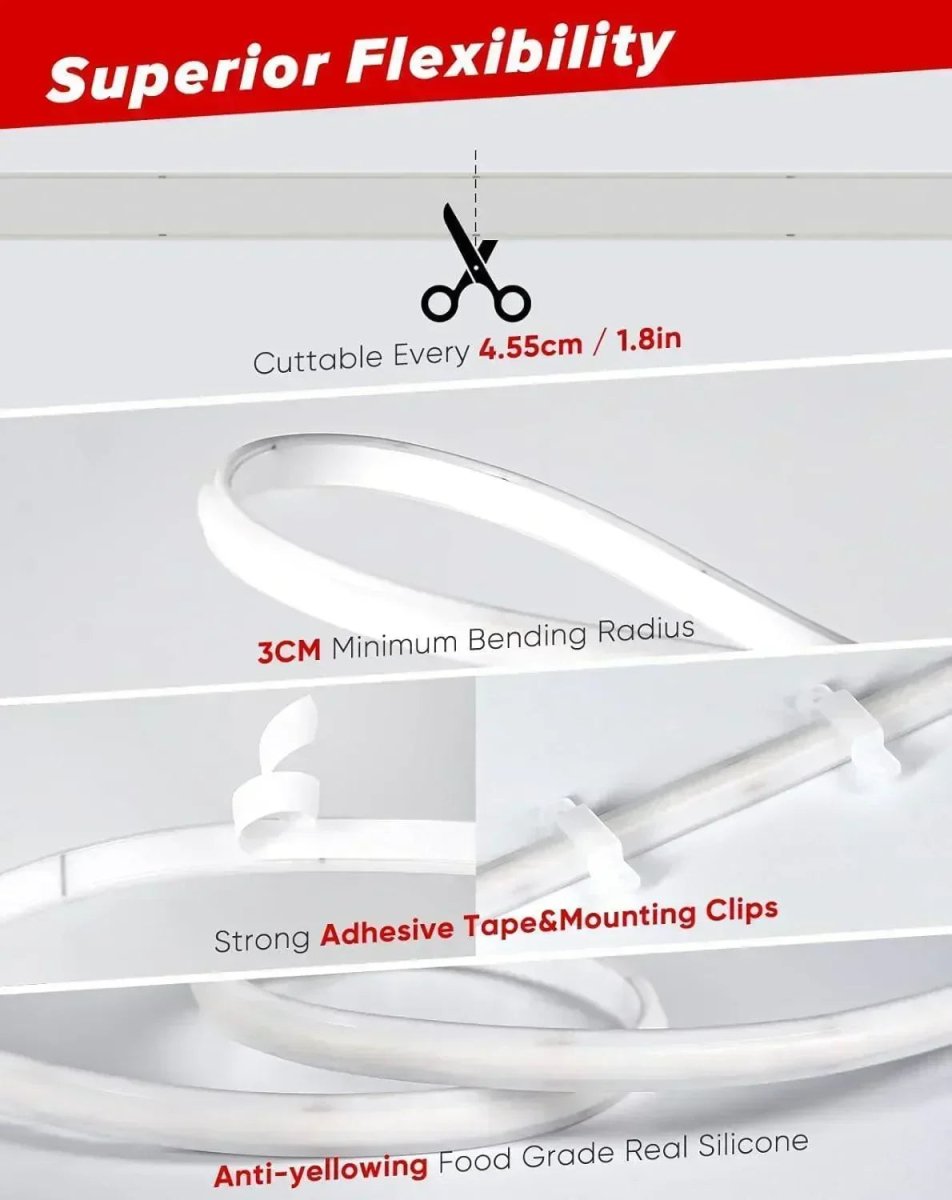 110V Ultra Bright-COB LED Neon Rope Light, 6000K Cool White 800Lumens/M - Shine Decor