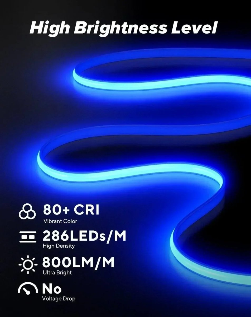 110V Ultra Bright, COB LED Neon Rope Light, Blue Color 800Lumens/M - Shine Decor