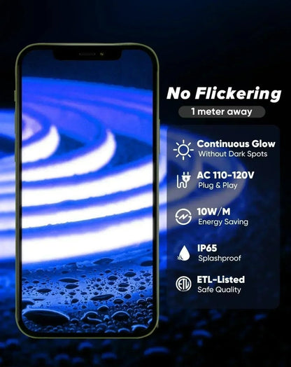 110V Ultra Bright, COB LED Neon Rope Light, Blue Color 800Lumens/M - Shine Decor