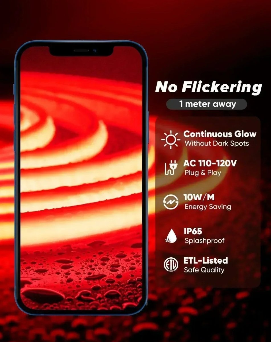 110V Ultra Bright, COB LED Neon Rope Light, Red Color 800Lumens/M - Shine Decor