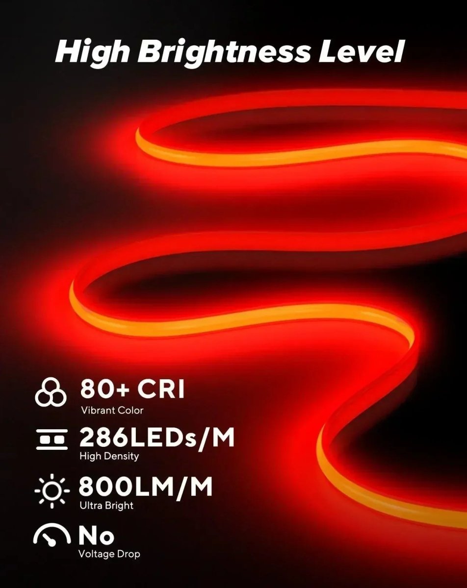 110V Ultra Bright, COB LED Neon Rope Light, Red Color 800Lumens/M - Shine Decor
