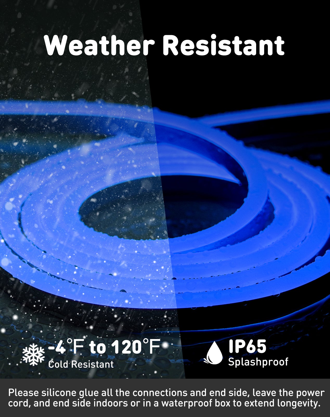 120V Eco blue rope light, Connectable & Cuttable Dotless 120LEDsM Neon Strip Lighting, ETL IP65 Waterproof & Weather-Resistant for Home Commercial