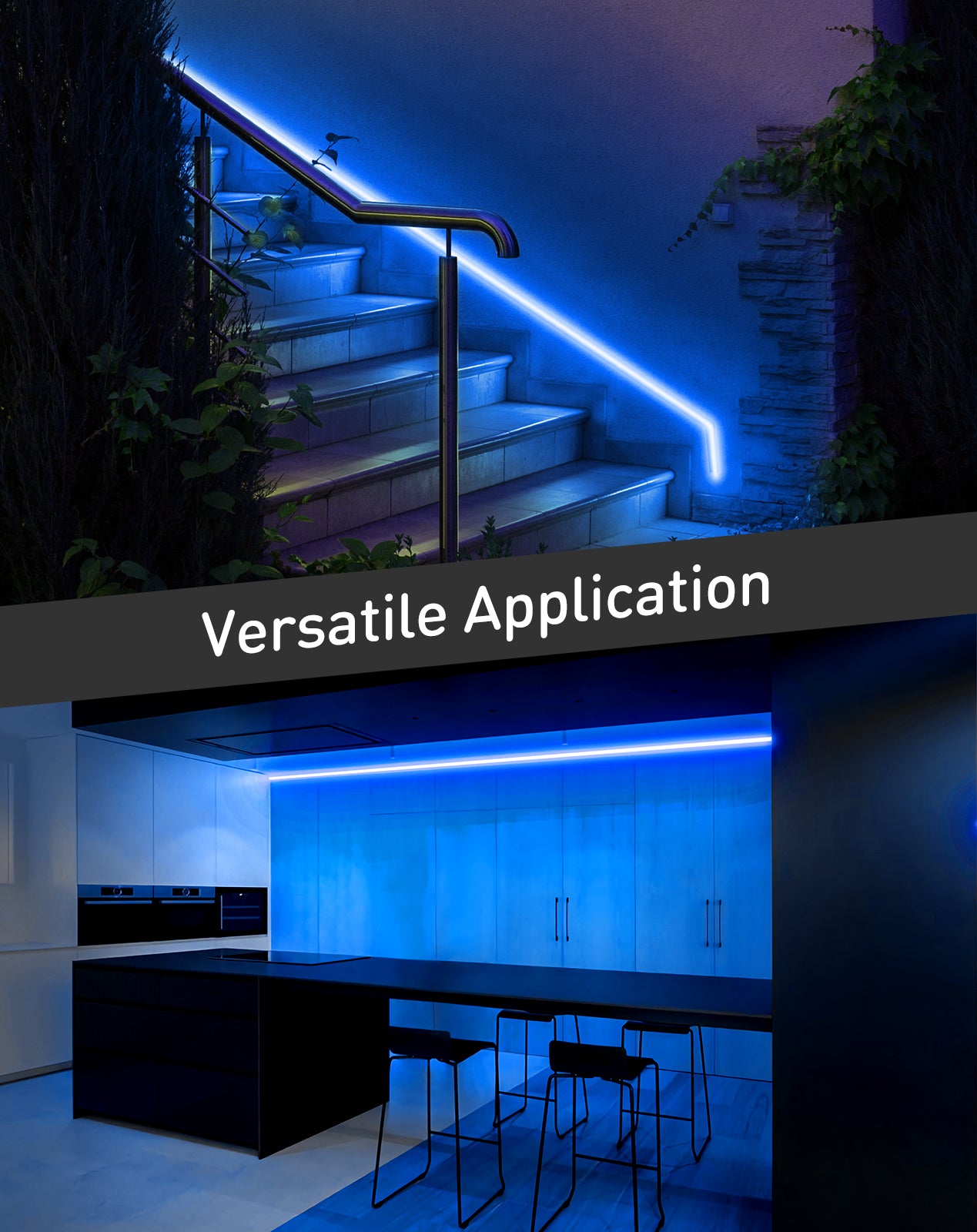 120V Eco blue rope light, Connectable & Cuttable Dotless 120LEDsM Neon Strip Lighting, ETL IP65 Waterproof & Weather-Resistant for Home Commercial