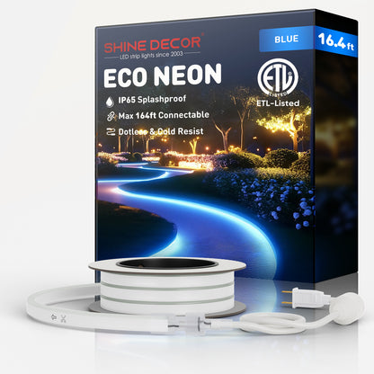 120V Eco blue rope light, Connectable & Cuttable Dotless 120LEDsM Neon Strip Lighting, ETL IP65 Waterproof & Weather-Resistant for Home Commercial