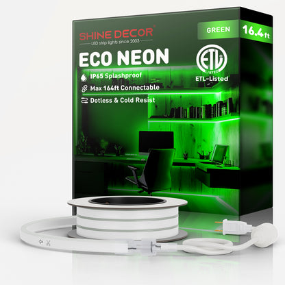 120V Eco green rope light, Connectable & Cuttable Dotless 120LEDsM Neon Strip Lighting, ETL IP65 Waterproof & Weather-Resistant for Home Commercial