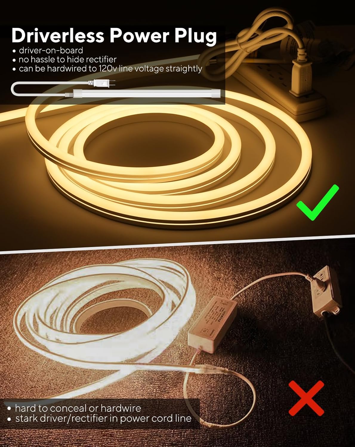 120V IP67 Waterproof Flexible White Outdoor LED Neon Rope Light Cold Resistant(-40℉~122℉)