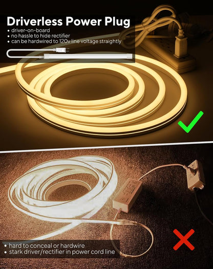 120V IP67 Waterproof Flexible White Outdoor LED Neon Rope Light Cold Resistant(-40℉~122℉)