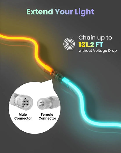 120V Smart RGB LED Neon Rope Light, IP65, Work with Alexa, Google Assistant chain up to 131ft