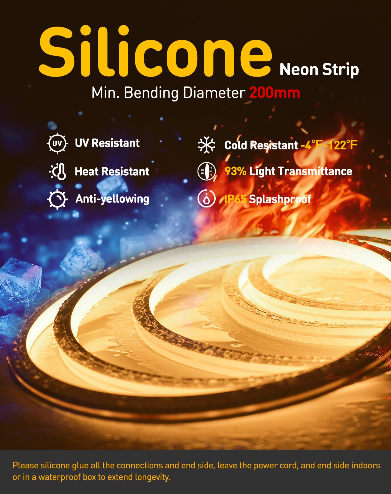 120V 3D Bend Neon Flex LED strip Top & Side Bend Flexible Neon 2800K Warm White - Shine Decor