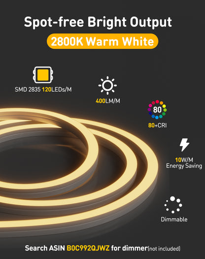 120V 3D Bend Neon Flex LED strip Top & Side Bend Flexible Neon 2800K Warm White - Shine Decor