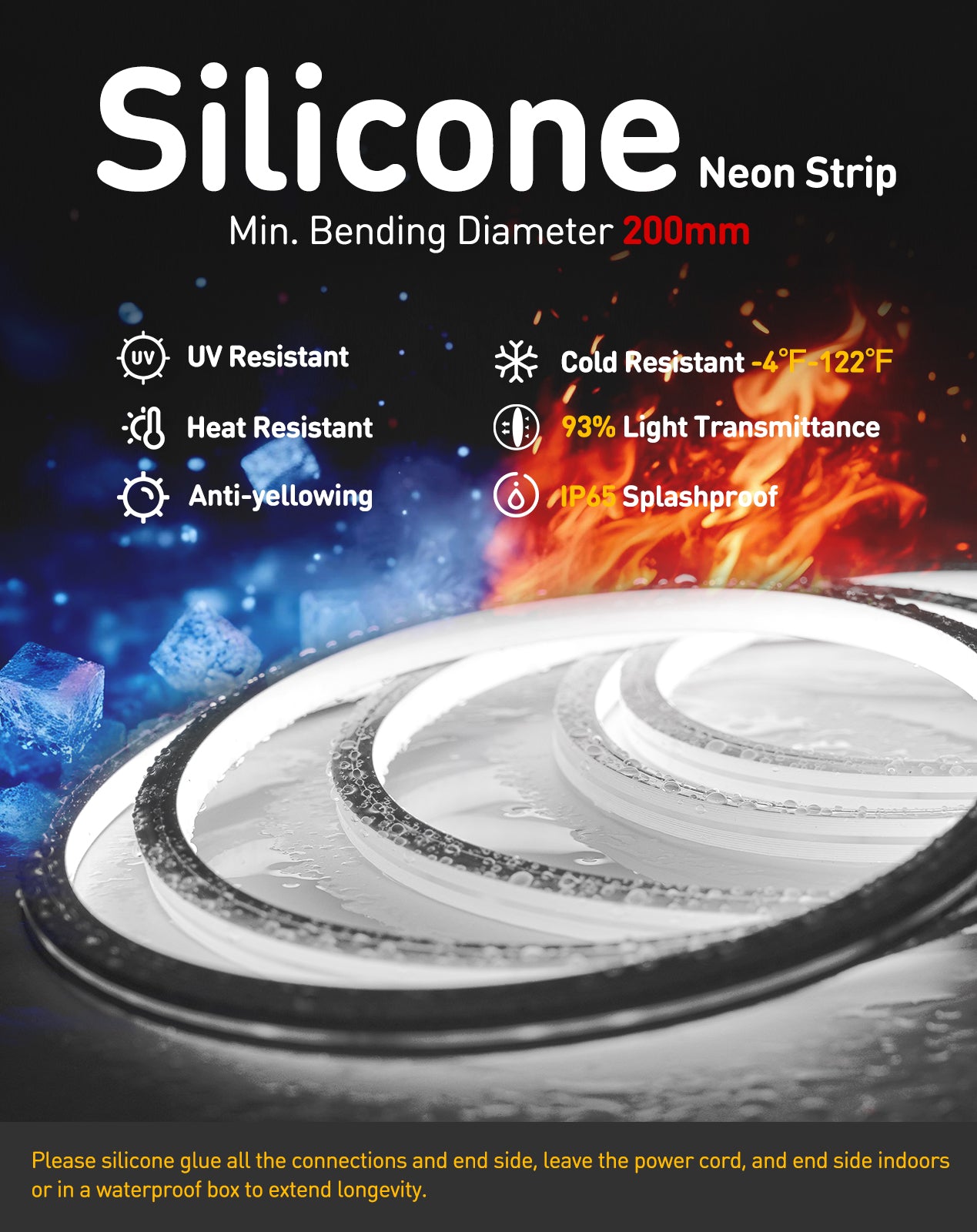 120V 3D Bend Neon Flex LED strip Top & Side Bend Flexible Neon 6000K Cool White - Shine Decor