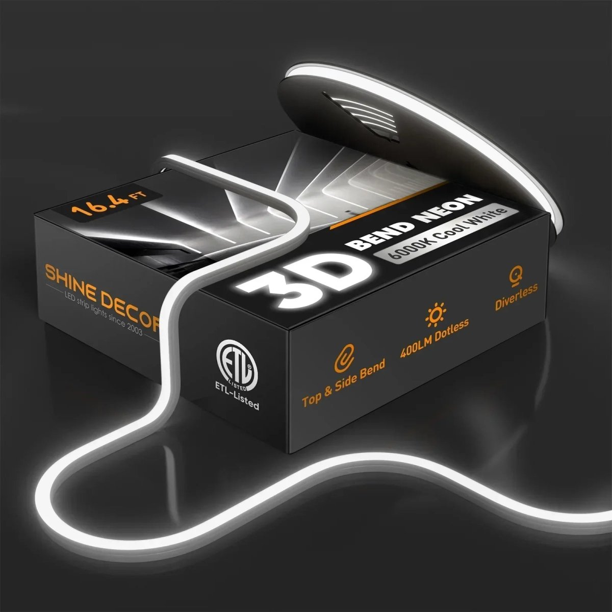 120V 3D Bend Neon Flex LED strip, Top & Side Bend Flexible Neon-6000K Cool White - Shine Decor