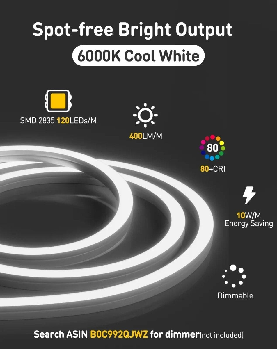 120V 3D Bend Neon Flex LED strip, Top & Side Bend Flexible Neon-6000K Cool White - Shine Decor