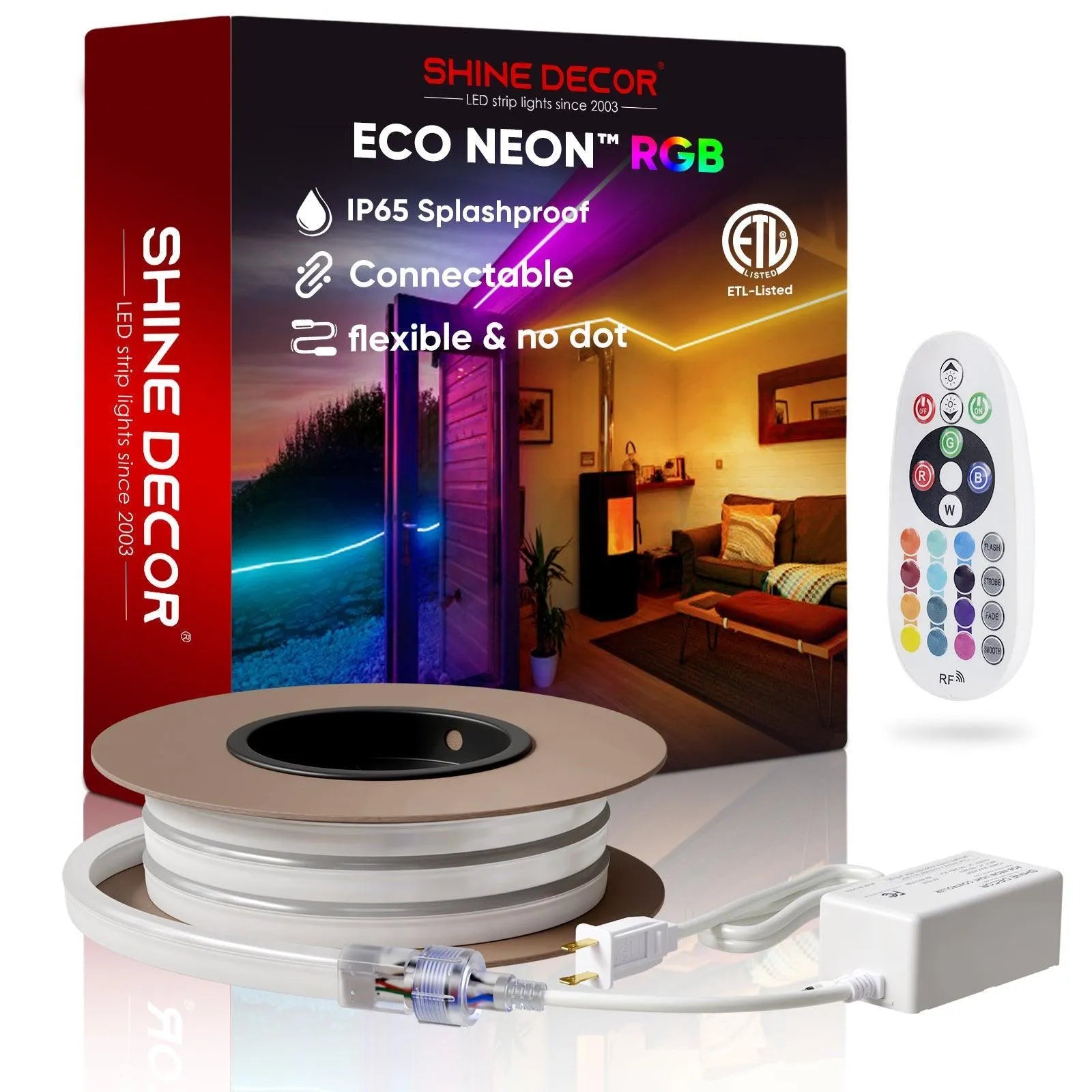 120V Eco RGB LED Neon Rope Light IP65 Long Lasting Bright Remote Control - Shine Decor