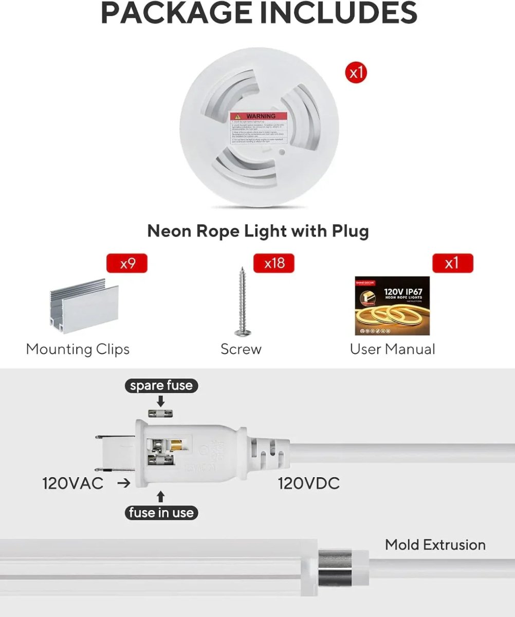 120V IP67 Waterproof, Flexible White Outdoor Neon Rope Light, Cold Resistant(-40℉) - Shine Decor