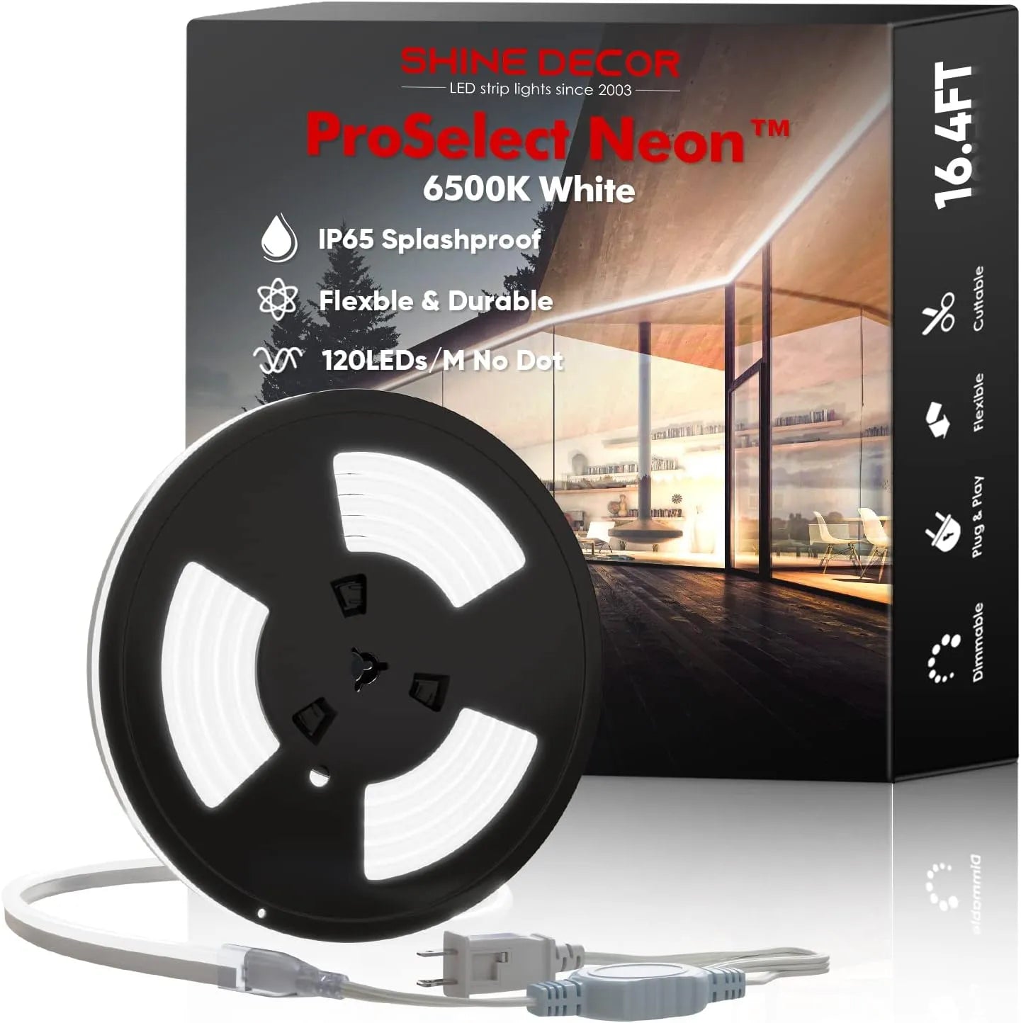 120V Neon Rope Light 6500K Cool White Uniform Glow Neon 220Lumens/M - Shine Decor