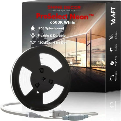 120V Neon Rope Light, 6500K Cool White Uniform Glow Neon 220Lumens/M - Shine Decor