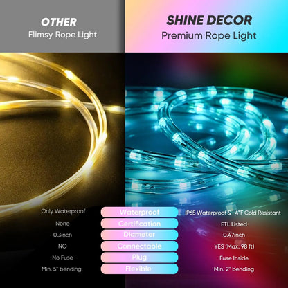 120V Twinkle RGB LED Rope Light Remote Control Dynamic Color Modes - Shine Decor