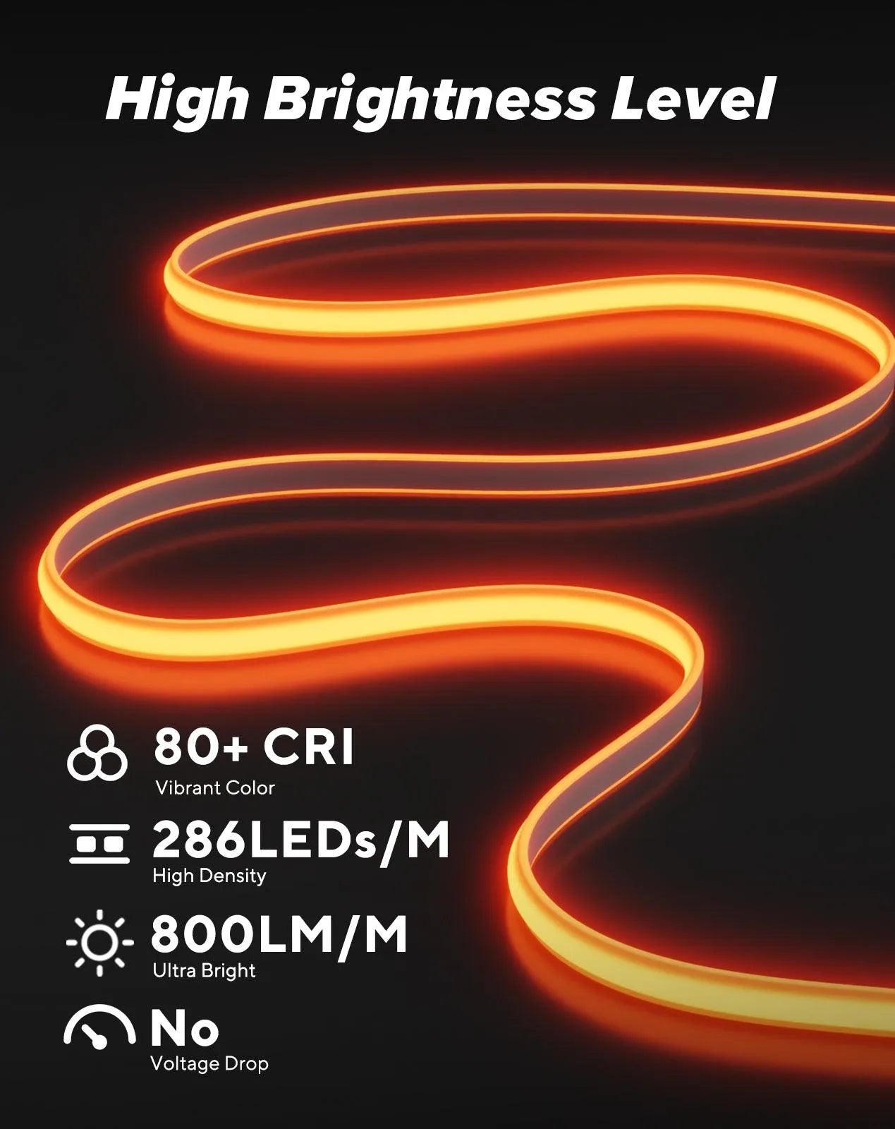 120V Ultra Bright COB LED Neon Rope Light Amber Color 800Lumens/M - Shine Decor