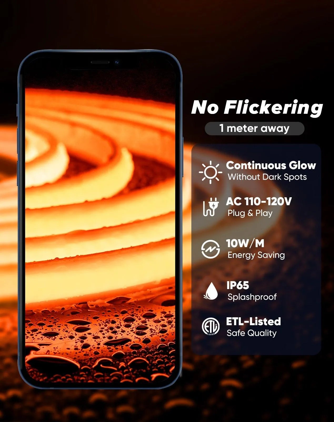 120V Ultra Bright COB LED Neon Rope Light Amber Color 800Lumens/M - Shine Decor