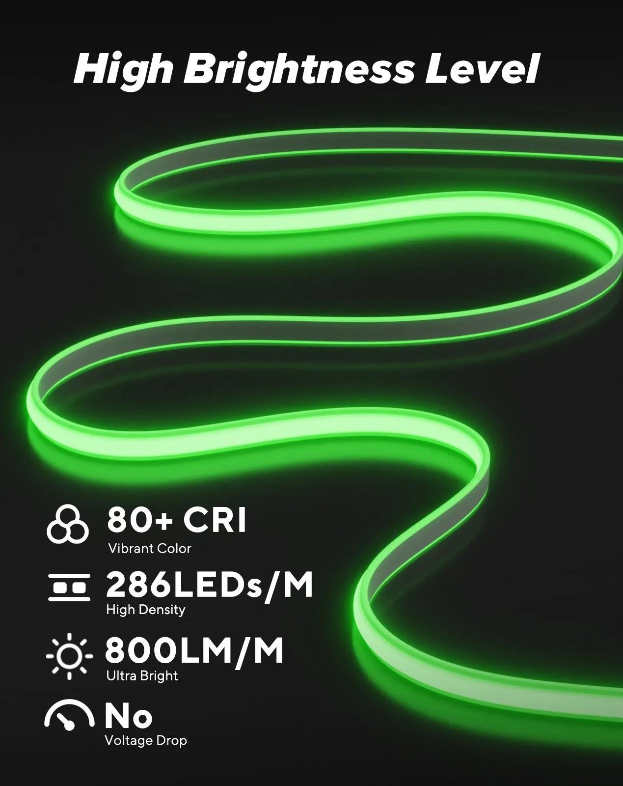 120V Ultra Bright COB LED Neon Rope Light Green Light 800Lumens/M - Shine Decor