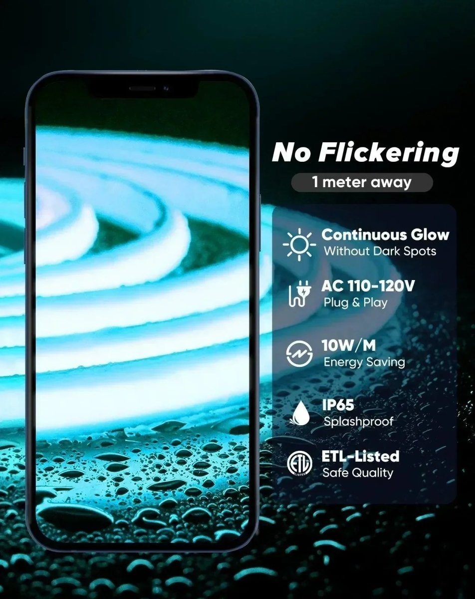 120V Ultra Bright COB LED Neon Rope Light Ice Blue 800Lumens/M - Shine Decor