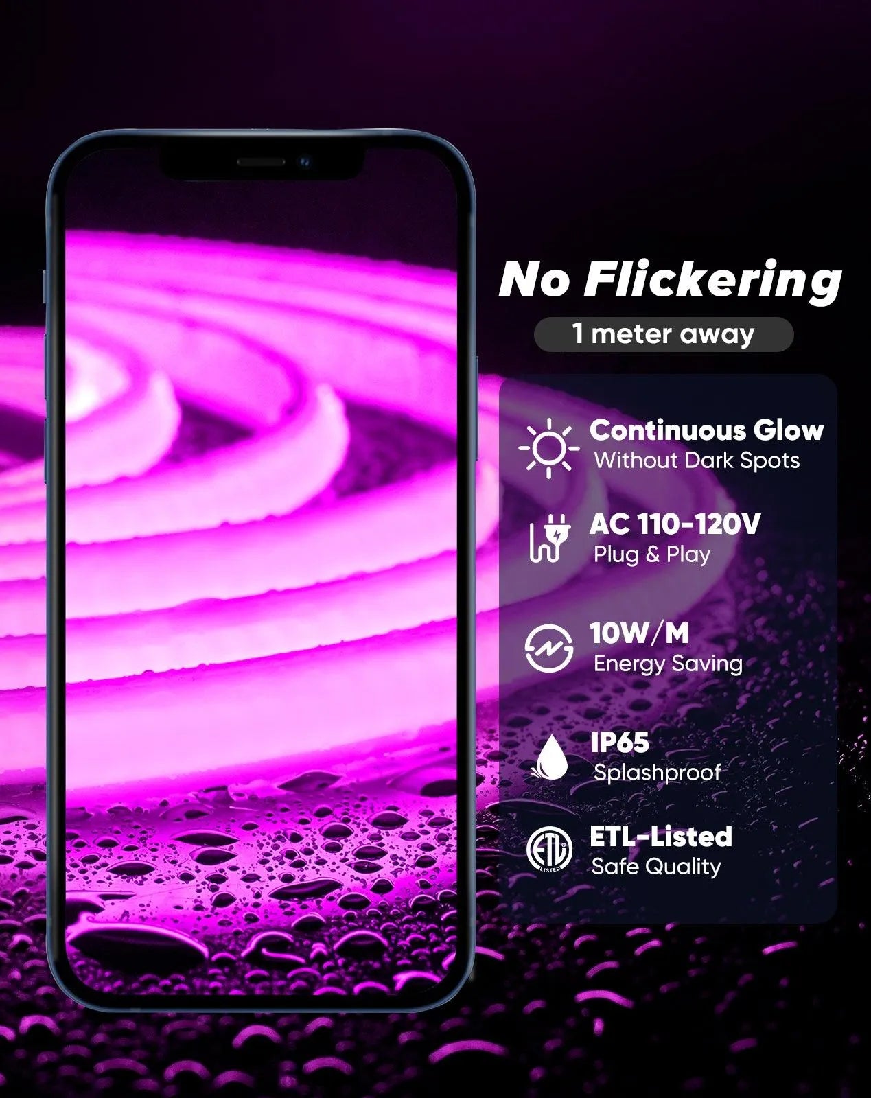 120V Ultra Bright COB LED Neon Rope Light Purple Color 800Lumens/M - Shine Decor