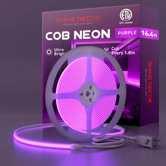 120V Ultra Bright COB LED Neon Rope Light Purple Color 800Lumens/M - Shine Decor