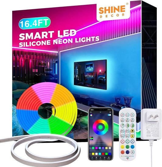 12V Smart RGB Neon Rope Light 16.4FT No Voltage Drop - Shine Decor