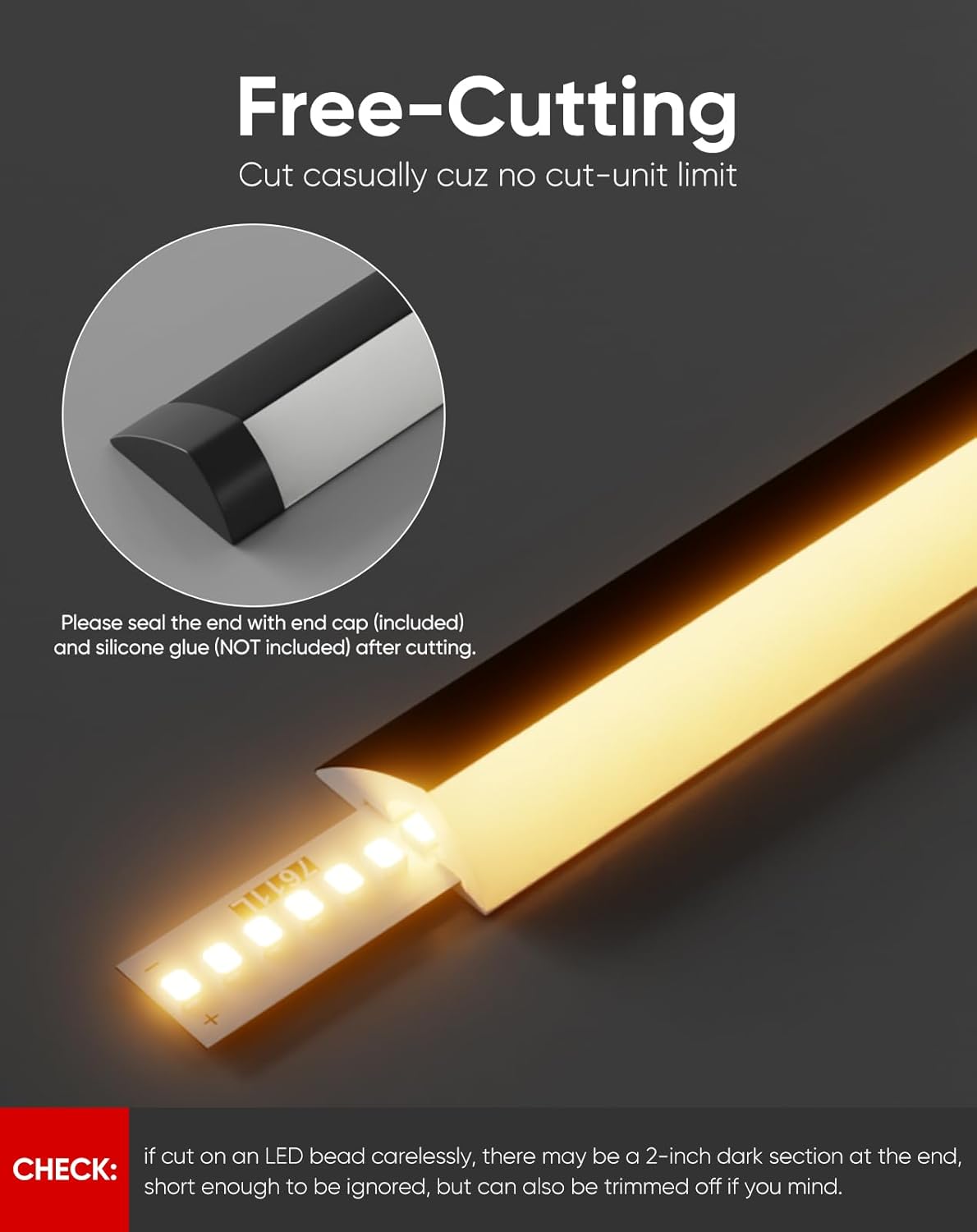 24V Anti-Glare Bright Cozy Under Cabinet LED Strip Free Cut 2700K Warm White