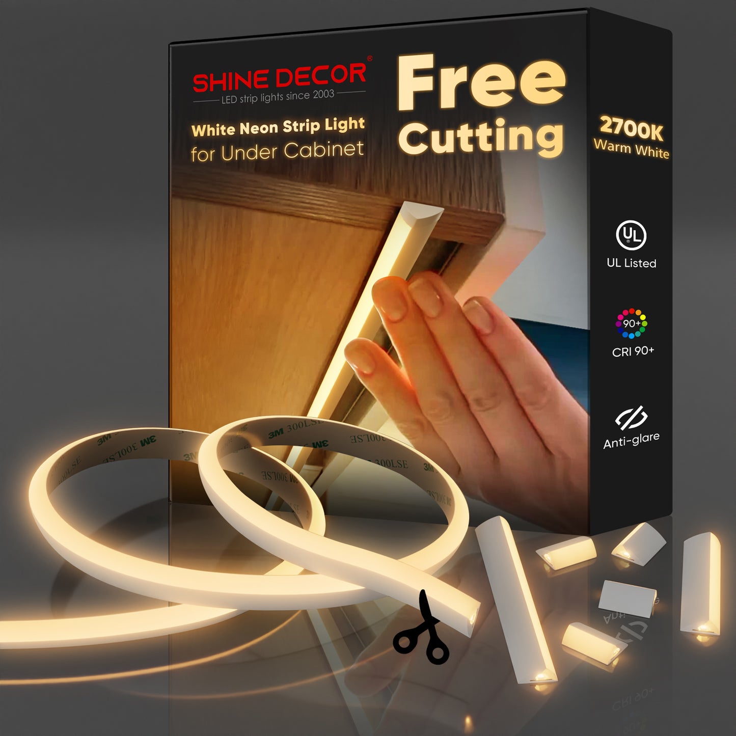 24V Anti-Glare Bright Cozy Under Cabinet LED Strip Free Cut 2700K Warm White