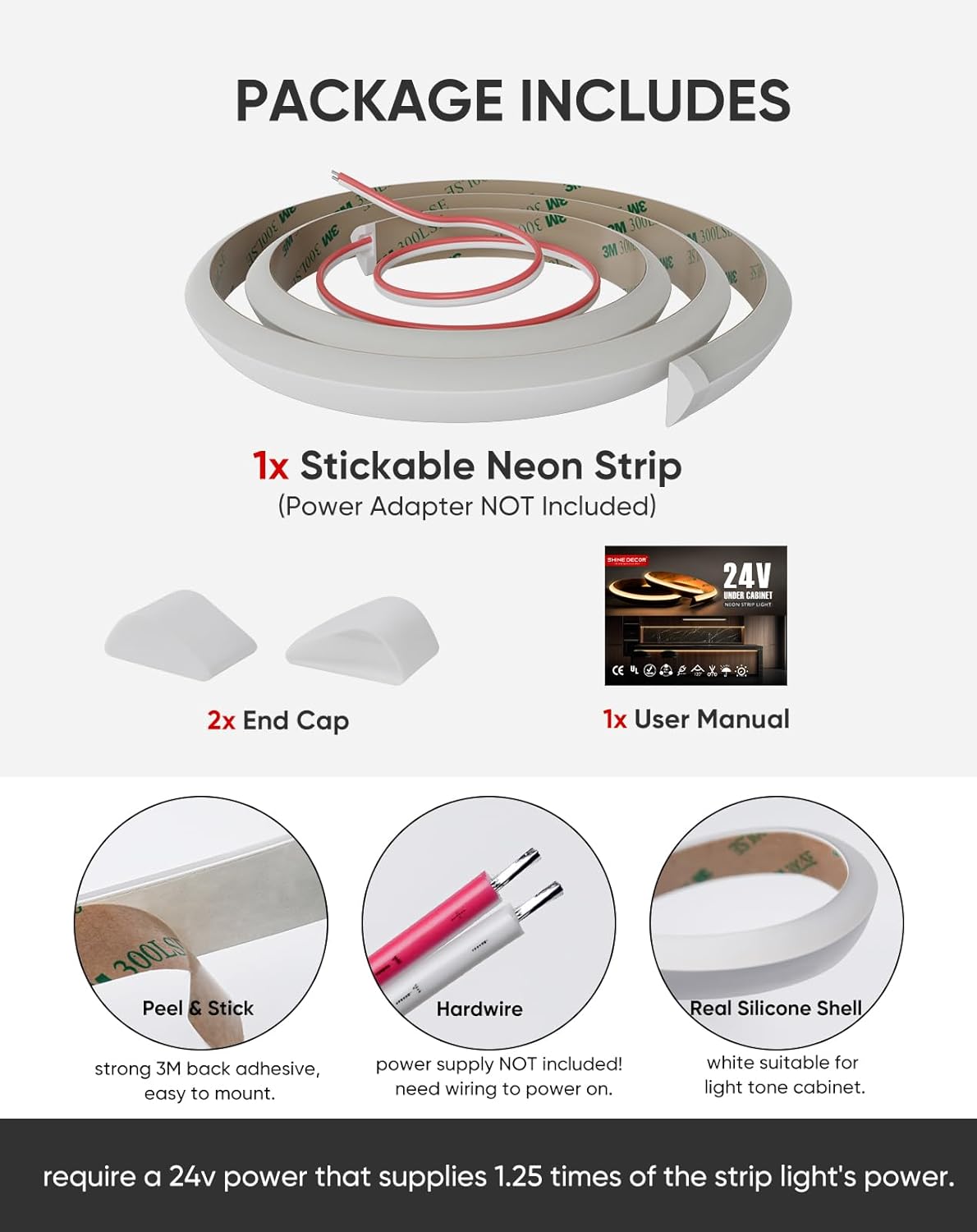 24V Anti-Glare Bright Cozy Under Cabinet LED Strip Free Cut 6000K Cool Whit